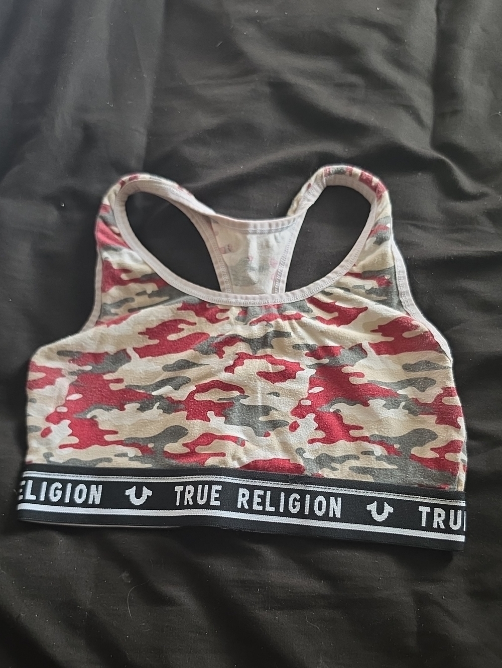 True Religion Red, Tan & Gray Camo Racerback Sports Bra
